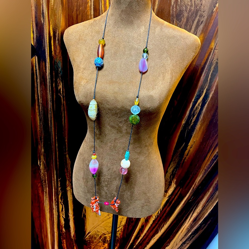 Teresa Goodall multi stone necklace on leather